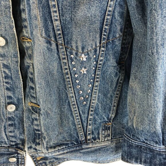 Freego Mens Denim Jacket Western Rhinestones Embellished Vintage Retro Trucker M - Picture 3 of 8